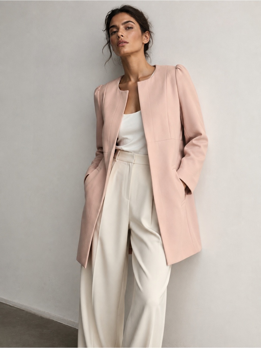 H&M Blush Pink Gathered Shoulder Lightweight Jacket Size 6